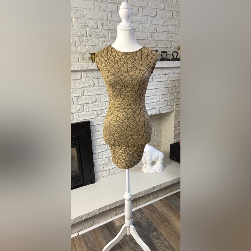 Crush & Co Textured Geometric Bodycon Mini Dress - Size S NWT Gold